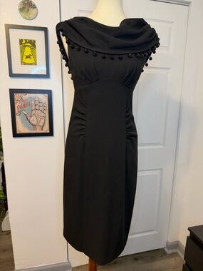 Nanette Lepore Black Cocktail Dress with Draped Beaded Collar